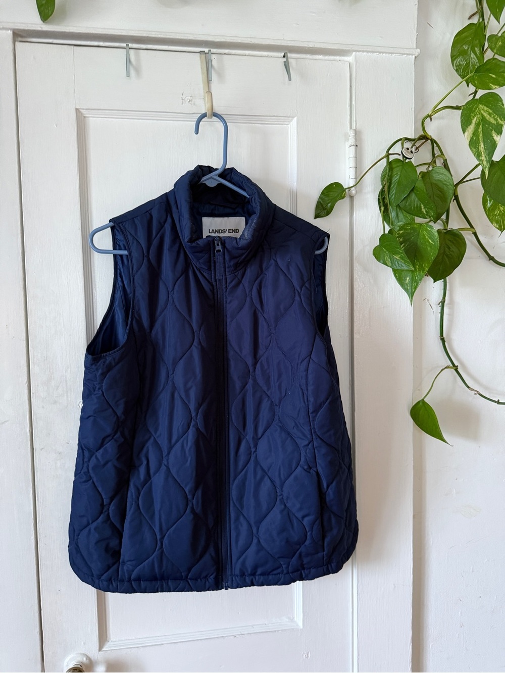 Lands' End Navy Quilted Zip-Front Vest size L